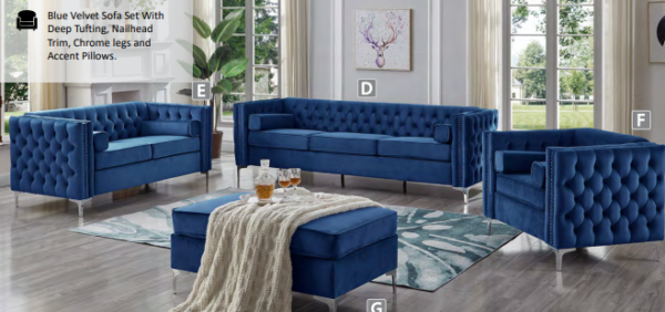 Blue Velvet Sofa Set