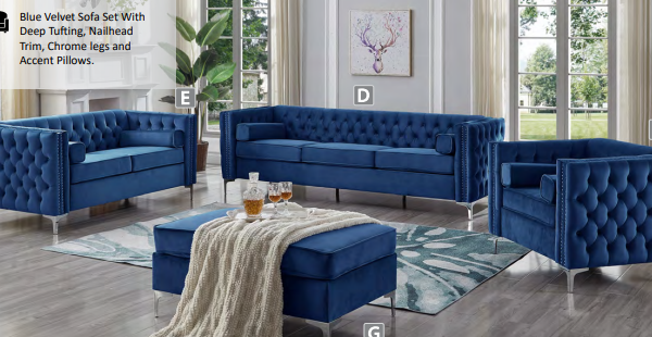Blue Velvet Sofa Set
