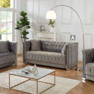 Grey Velvet Sofa with Deep Tufting
