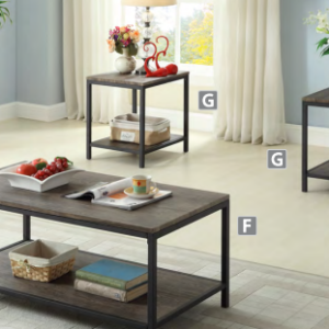 Distressed Wooden Coffee Table Set with Metal Base