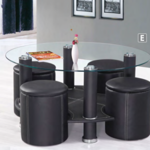 Black PU Coffee Table with Tempered Glass Top