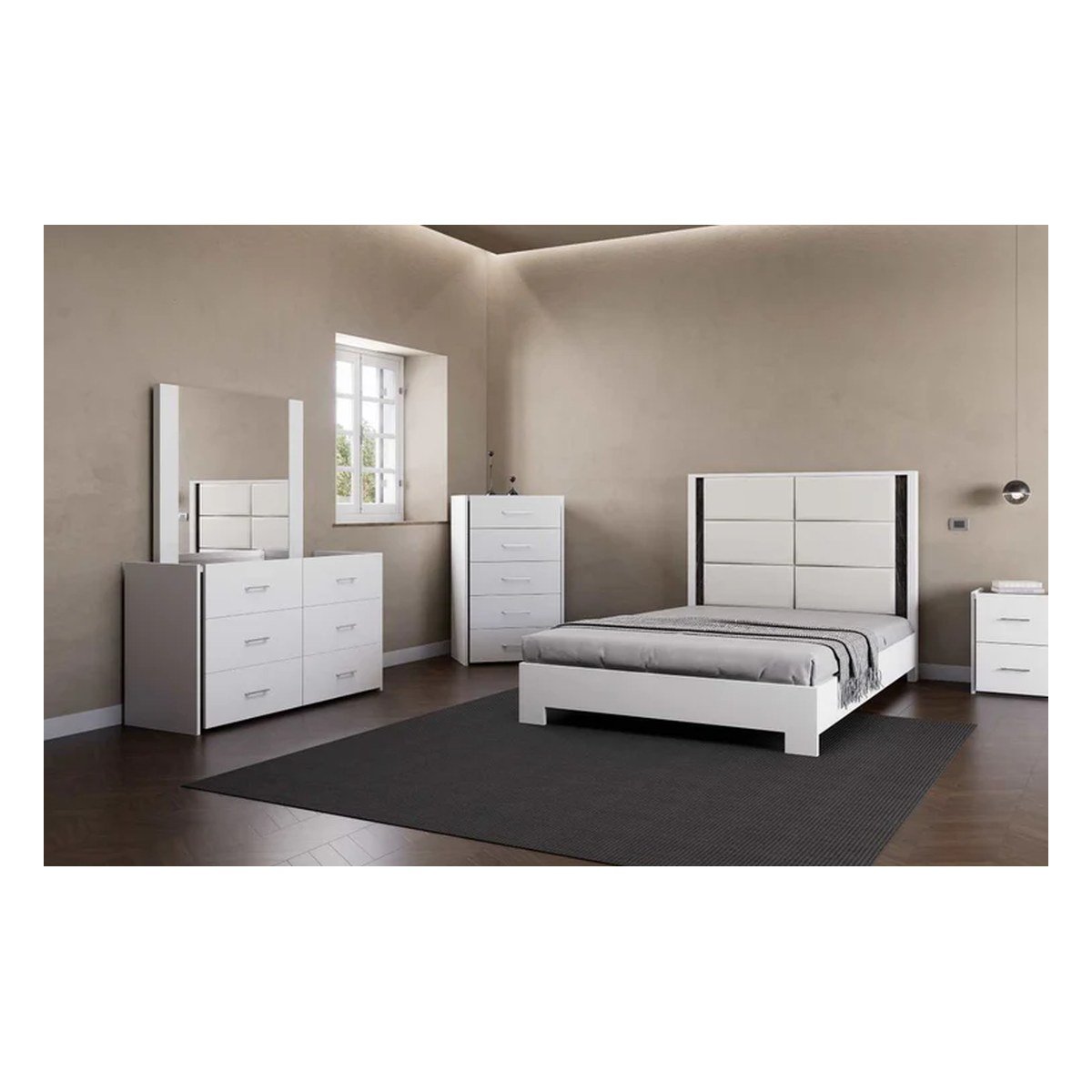 Ensemble de chambre à coucher de style italien Jasper fabriqué au Canada (tête de lit rembourrée)