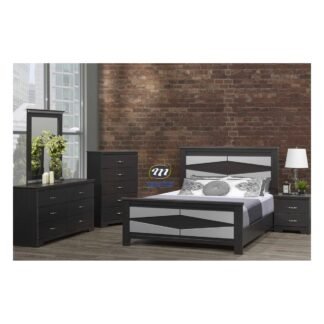 Two Tone 6PC Bedroom Set Tuxedo & Silver 6600
