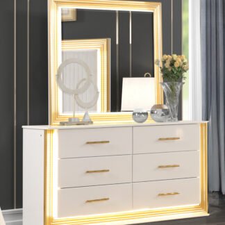 Obsession Dresser Mirror Set White, Gold